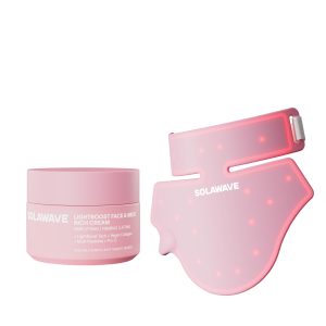 Solawave Red Light Therapy for Neck + LightBoost Face Neck Cream Kit | Beauty Skincare LED Device Smooths the Look of Fine Lines Wrinkles Uneven Texture | Helps Reduce the Look of Sun Damage