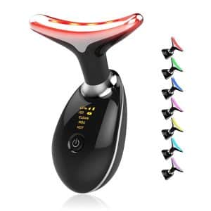 Face Massager with Led Light 7 Color Facial Device Neck Wrinkles Tightening Wand Vibration Tool for Skin Care Black