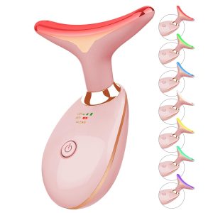 7 Color Face and Neck Massager Light Therapy Red Light Based Facial Massager for Skin Care Firming Smoothing Rose Golden